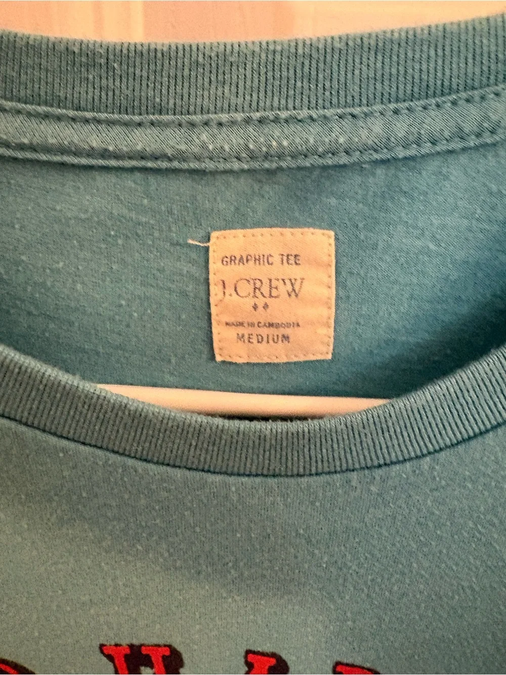 J. Crew Teal Graphic Tee with Red Lettering